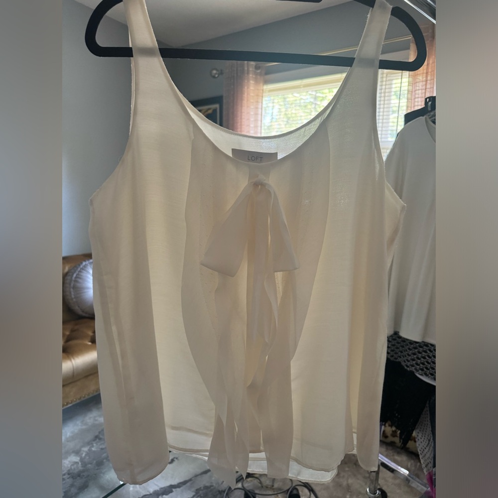 Loft XL Pullover, Sleeveless Top, Flounce ruffle bodice, ivory